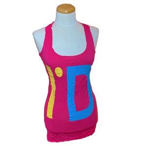 🌷 Hendi 🌷 Vibrant Fuchsia Pink Tank Top Yellow Blue Colourblock
